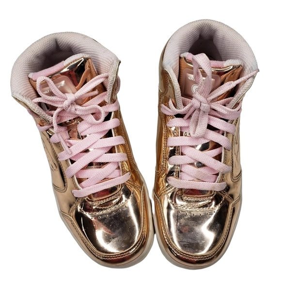 Skechers | Rose Gold High Top Lace Up Girls Street Skater Shoes Glam Sneakers 4 - Picture 2 of 10